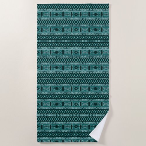 Turquoise And Black Aztec Pattern Beach Towel