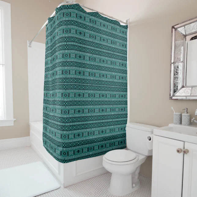 Turquoise And Black Aztec Pattern Shower Curtain Zazzle