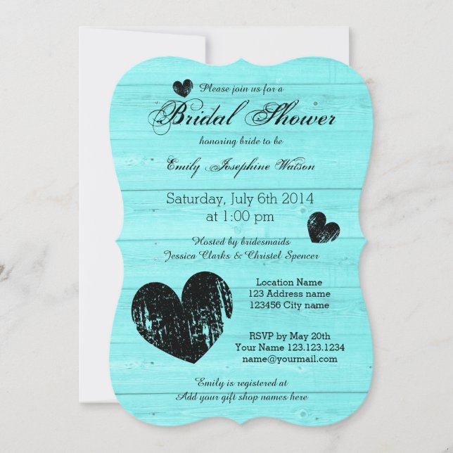 Turquoise and black bridal shower invitations (Front)