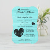 Turquoise and black bridal shower invitations (Standing Front)