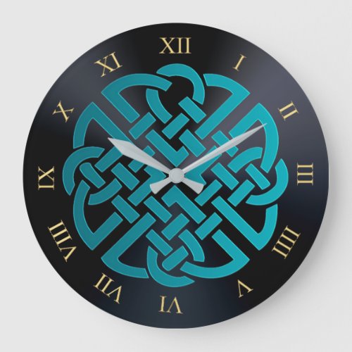 Turquoise  and Black Celtic Knot Clock