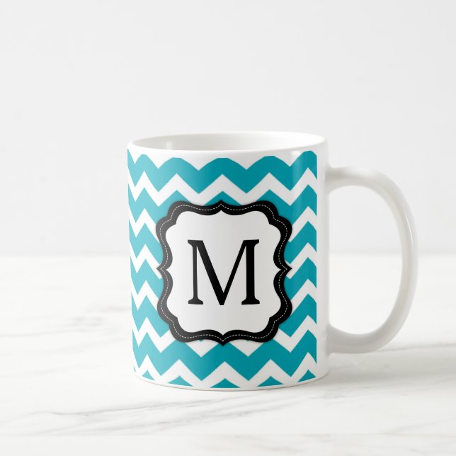 Turquoise and Black Chevron Monogram Coffee Mug (Right)
