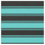 [ Thumbnail: Turquoise and Black Colored Lined Pattern Fabric ]