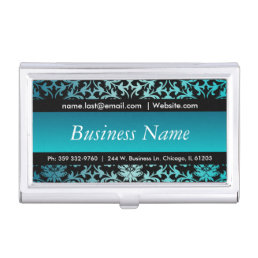 Turquoise and Black Damask Design Business Card Ca Business Card Case