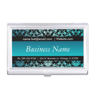 Turquoise and Black Damask Design Business Card Ca Business Card Case
