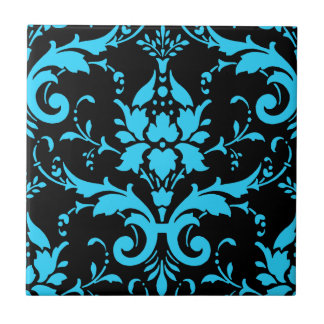 Turquoise and Black Damask Matching Kitchen Tile
