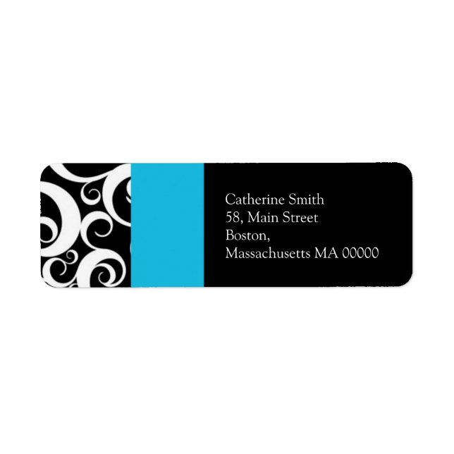 Turquoise and Black Damask Swirls Address Labels (Front)