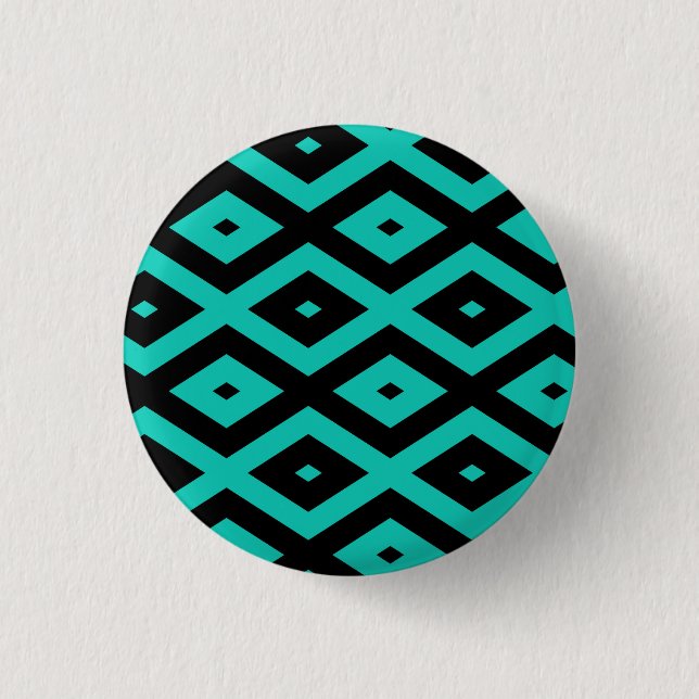 Turquoise and black diamond pattern button (Front)