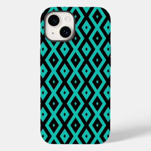 Turquoise and black diamond pattern Case_Mate iPhone 14 case