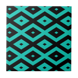 Turquoise and black diamond pattern ceramic tile