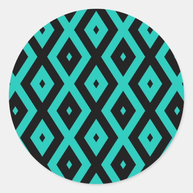 Turquoise and black diamond pattern classic round sticker (Front)