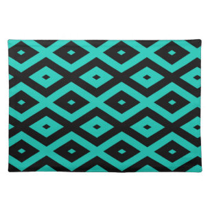 Turquoise and black diamond pattern cloth placemat