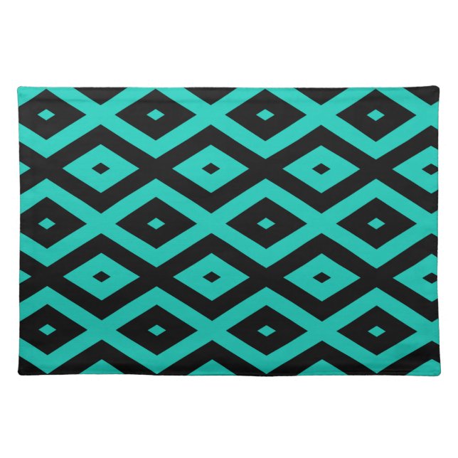 Turquoise and black diamond pattern cloth placemat (Front)