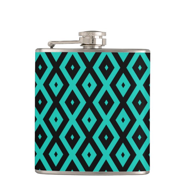 Turquoise and black diamond pattern flask (Front)