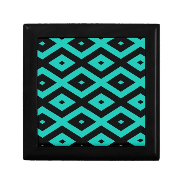Turquoise and black diamond pattern gift box (Front)