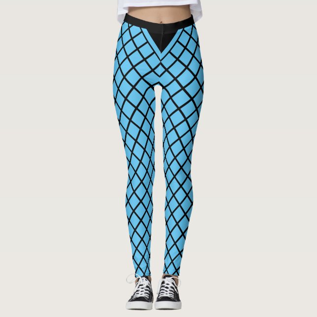 Turquoise and Black Diamond Pattern Leggings (Front)