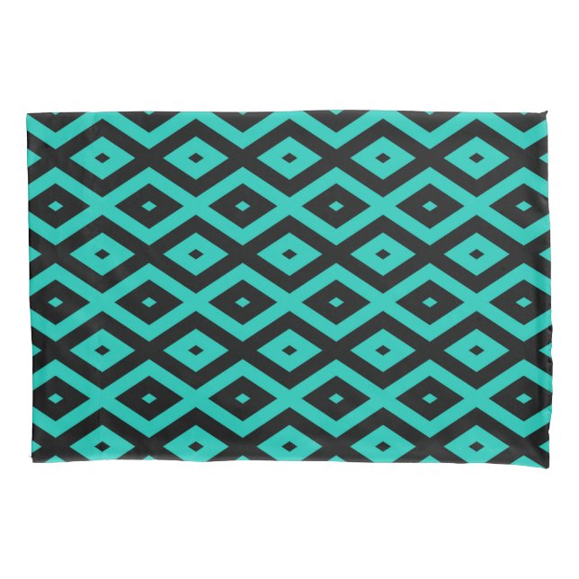 Turquoise and black diamond pattern pillow case (Front)