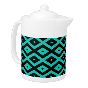 Turquoise and black diamond pattern teapot