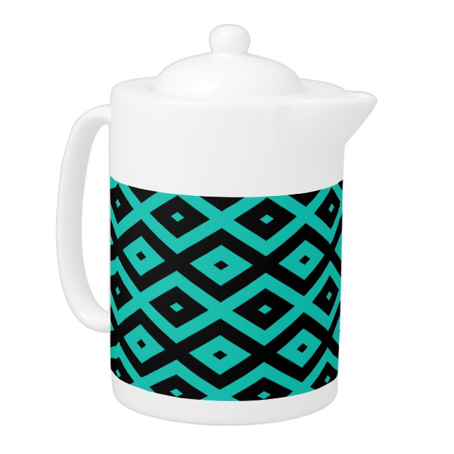 Turquoise and black diamond pattern teapot (Left)