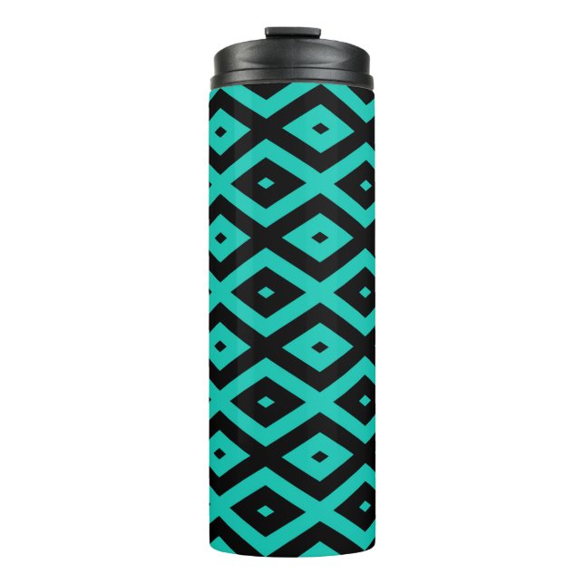 Turquoise and black diamond pattern thermal tumbler (Front)