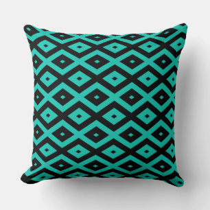 Turquoise and black diamond pattern throw pillow