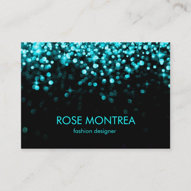 Turquoise and Black Falling Glitter Business Card (Front)