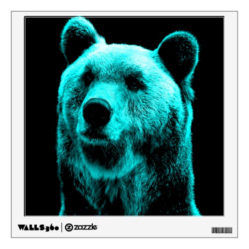 Turquoise and Black Grizzly Bear Portrait Wall Sticker