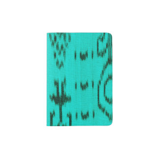 Turquoise and black ikat design passport holder