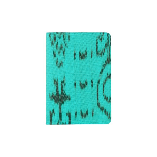 Turquoise and black ikat design passport holder (Front)
