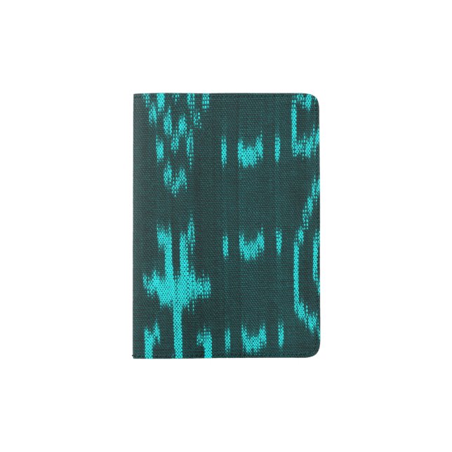 Turquoise and black ikat design passport holder (Front)