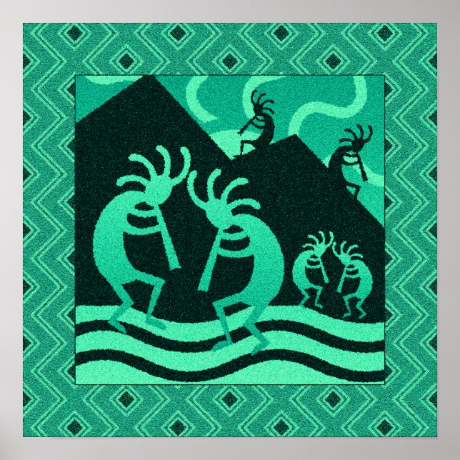 Turquoise And Black Kokopelli Southwest Wall Art (Front)