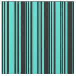 [ Thumbnail: Turquoise and Black Lines Pattern Fabric ]