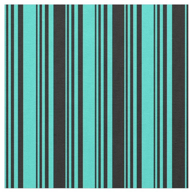 Turquoise and Black Lines Pattern Fabric (Close Up)