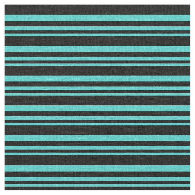 Turquoise and Black Lines Pattern Fabric (Close Up)