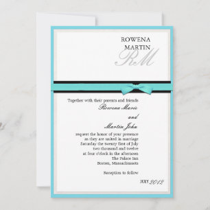 Turquoise and Black Monogram Classic Invitation