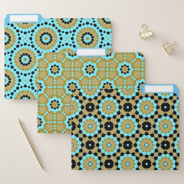 Turquoise and Black Mosaic Geometric Patterns File Folder (Set)