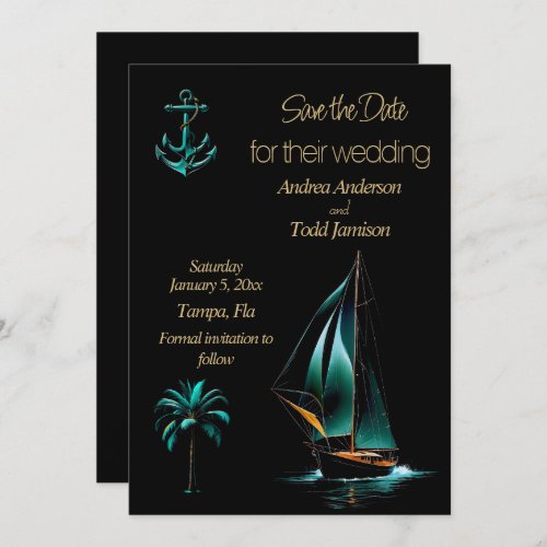 Turquoise and black nautical wedding save the date