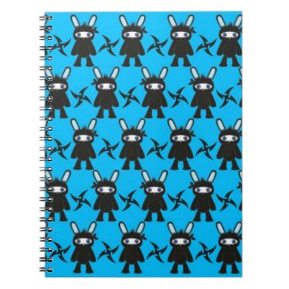 Turquoise and Black Ninja Bunny Pattern Notebook