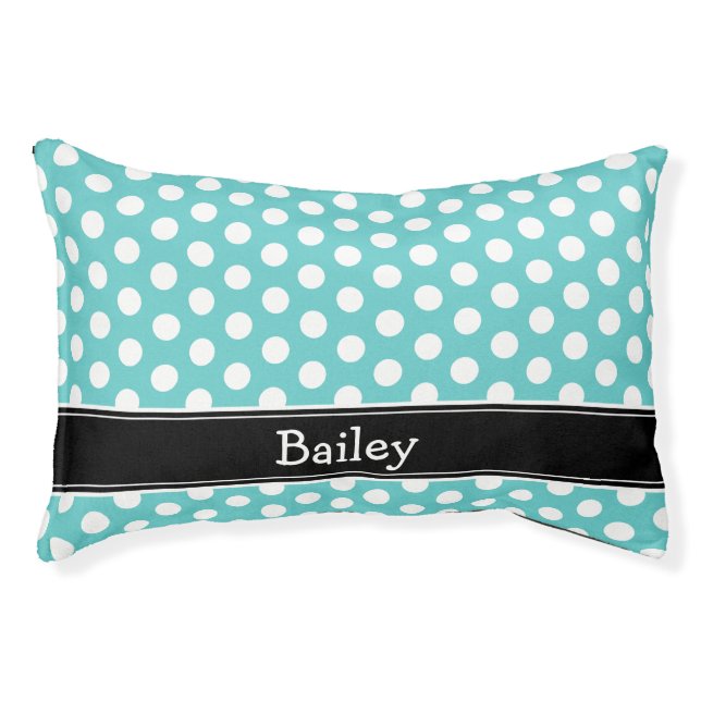 Turquoise and Black Polka Dots Monogram Pet Bed (Front)