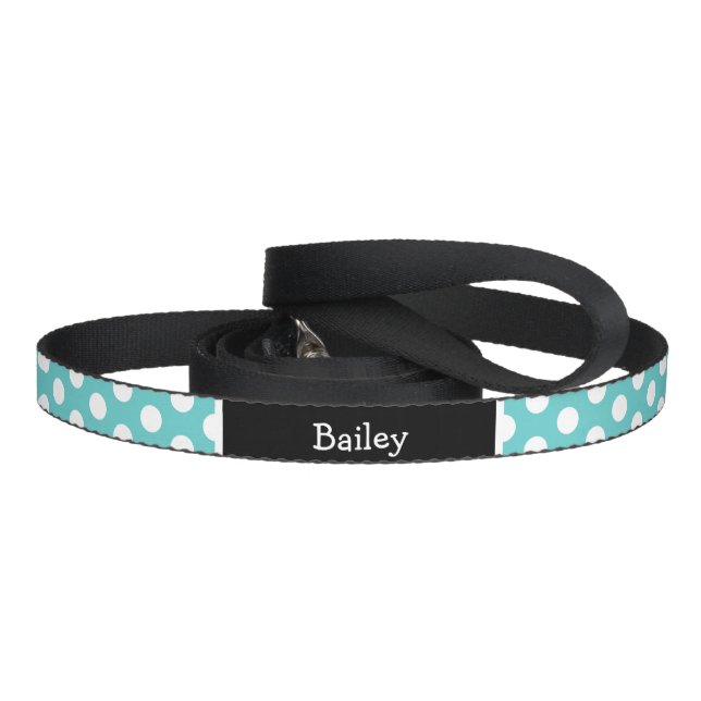 Turquoise and Black Polka Dots Monogram Pet Leash (Handle)