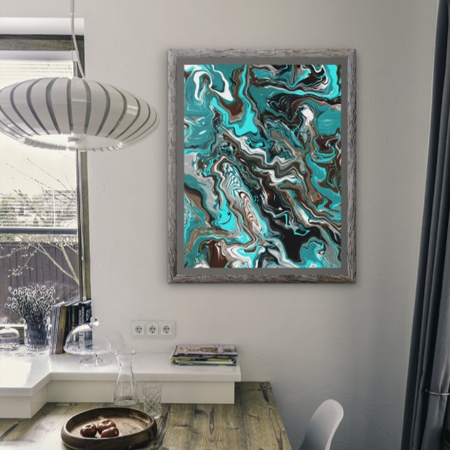 Turquoise and Black Satin Fluid Art Photo Print (Creator Uploaded)
