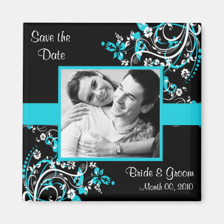 Turquoise and Black Save the Date photo Magnets