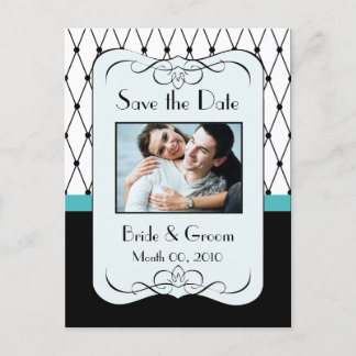 Turquoise and Black Save the Date Photo Postcards