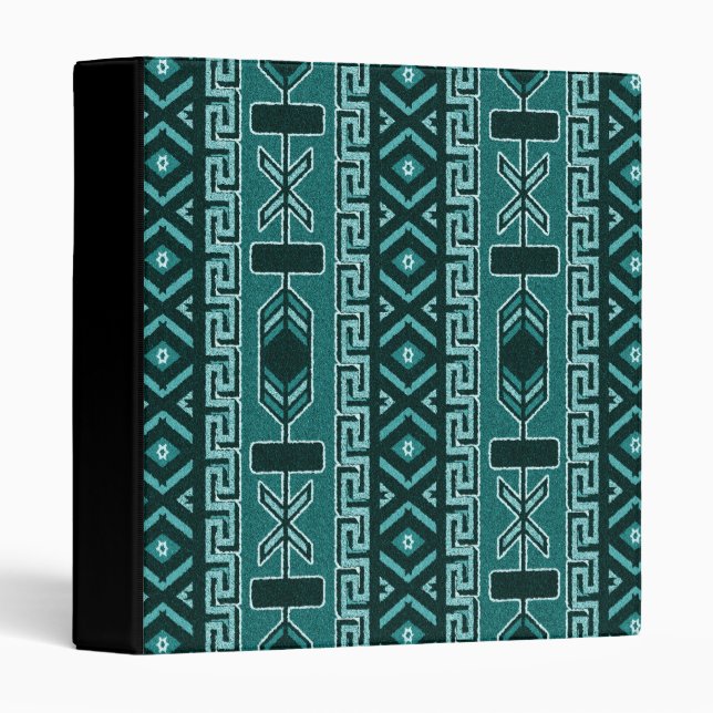 Turquoise And Black  Southwest Aztec Print Pattern Binder (Front/Spine)
