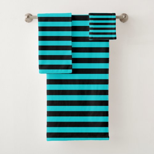 Turquoise and Black Stripes Bath Towel Set