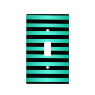 Turquoise and Black Stripes Light Switch Cover