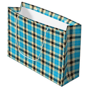 Turquoise and Black Tartan Plaid Large Gift Bag