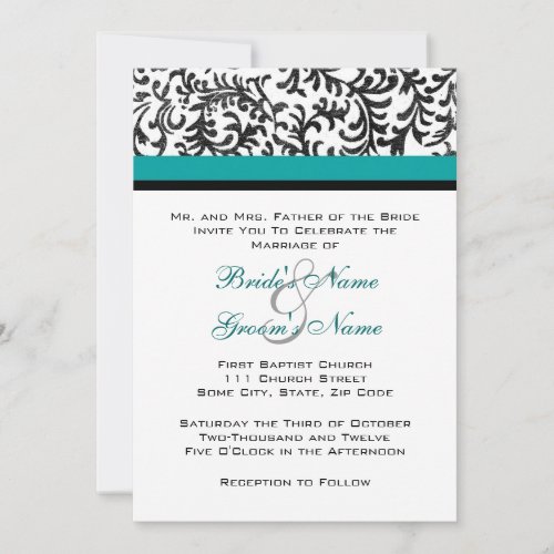 Turquoise and Black Wedding Invitation