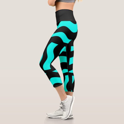 Turquoise and Black Yoga Pants Capri Leggings 