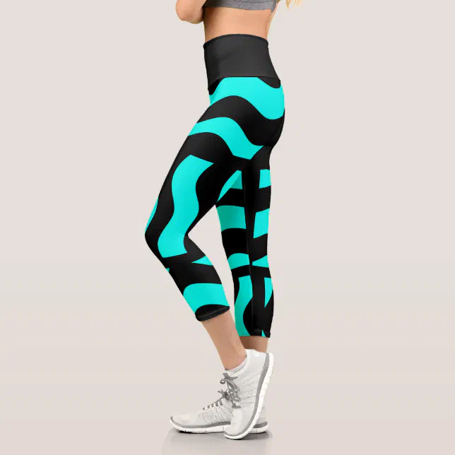 Turquoise And Black Yoga Pants Capri Leggings Zazzle 9196